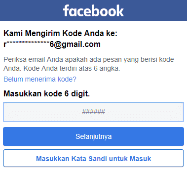 masukkan kode 6 digit dari facebook