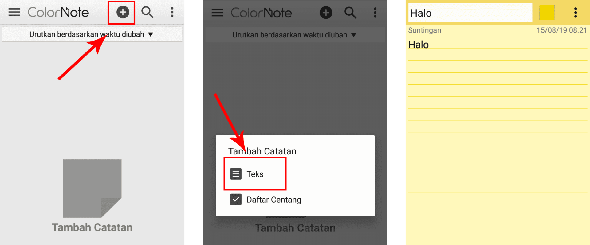 buat teks di notes